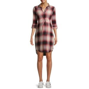 Derek Heart Maternity Plaid Dress with 3/4 Sleeves and Waist Tie Sz Medium NWOT